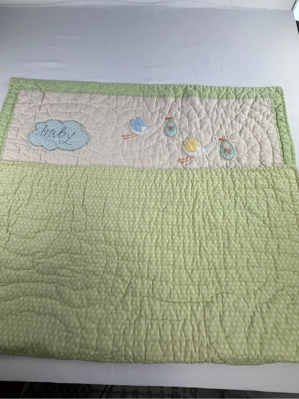 36 X 50 Vintage Pottery Barn Baby Quilt Blanket with  Embroidered Design